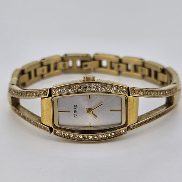 Guess Women's Watch 18MM Gray Dial Crystal Bezel Gold Bracelet 6" New Battery - Picture 7 of 13